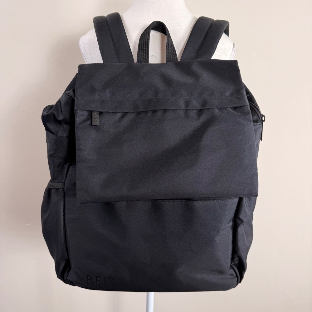BEIS Diaper Bag Backpack Black Nylon Travel Laptop Bag with Trolley Sleeve